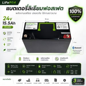 ชุดแบตเตอรี่ลิเธี่ยมฟอสเฟต lifepo4 24v 12-15Ah